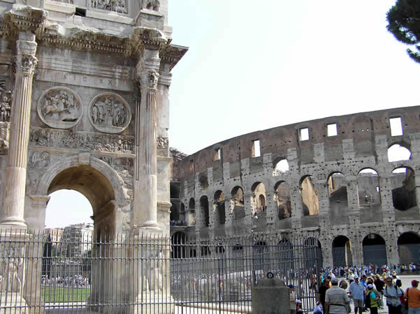 The Arch of Constantine and the Colosseum, Rome, Italy. Author and Copyright Marco Ramerini