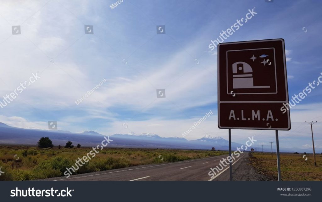The road sign indicating the main entrance to the Atacama Large Millimeter Array (ALMA), Atacama Desert, Chile. Author and Copyright Marco Ramerini